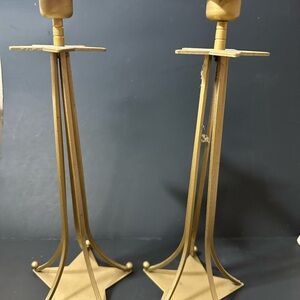 Gold Metal Candle Holders/ set of 2, 11” tall